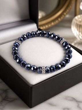 Black Bead & Diamond Bracelet